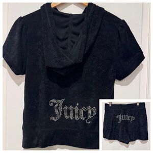 NEW Juicy Couture French Terry tracksuit set zip up top & short SET Black size M